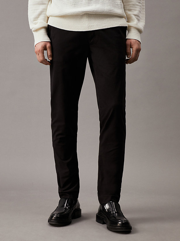 ck black slim belted chino trousers for men calvin klein