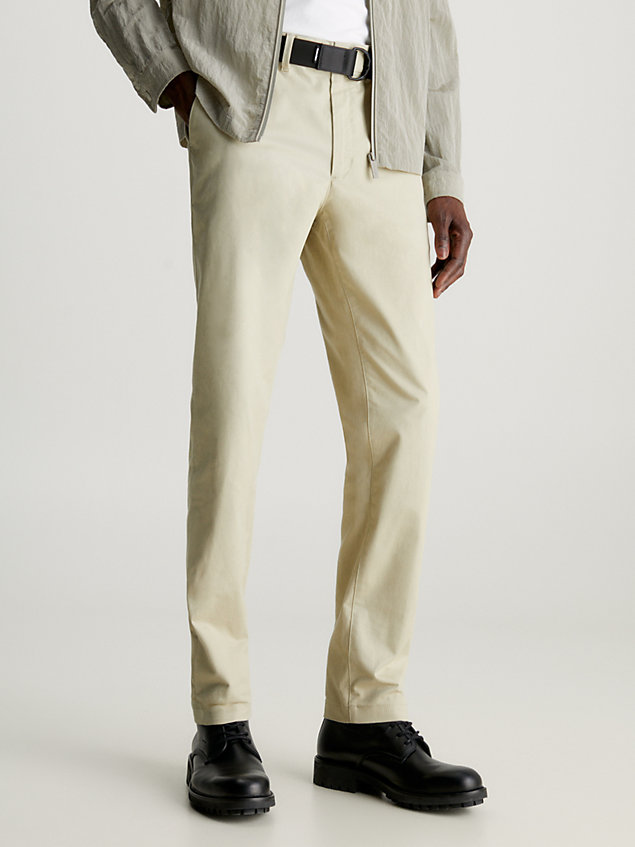 green slim belted chino trousers for men calvin klein