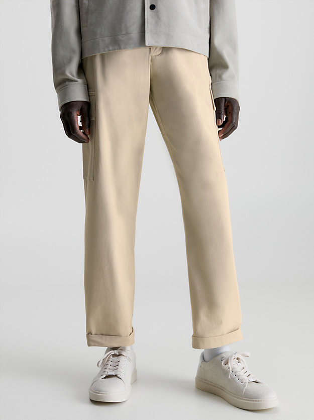 stony beige relaxed cargo trousers for men calvin klein