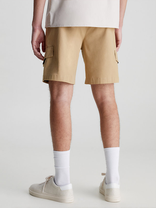 beige relaxed twill cargo shorts for men calvin klein