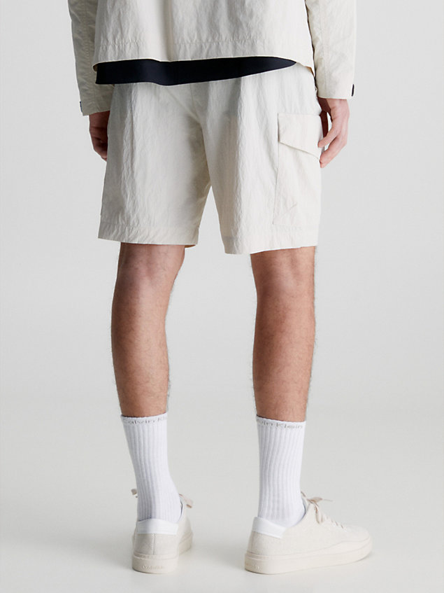 beige relaxed nylon cargo shorts for men calvin klein