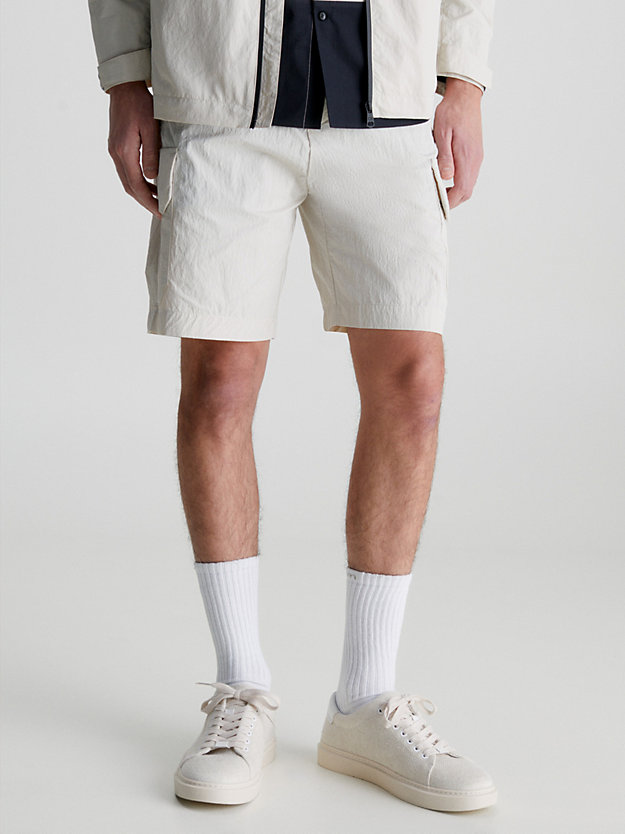 stony beige relaxed nylon cargo shorts for men calvin klein