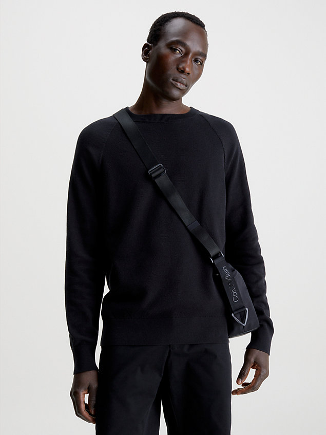 black organic cotton textured jumper for men calvin klein