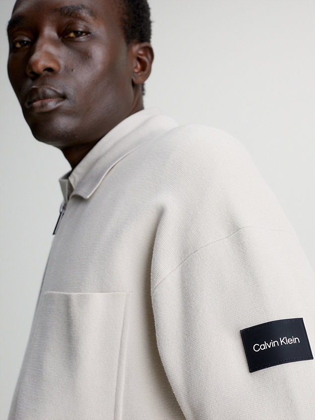 beige organic cotton shirt jacket for men calvin klein
