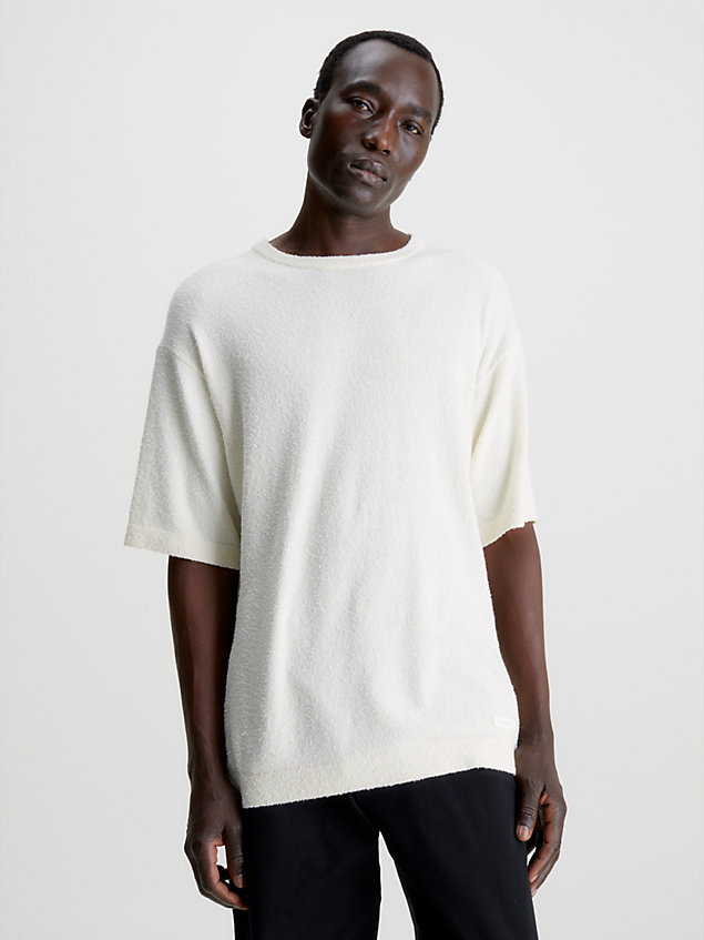 white recycled boucle t-shirt for men calvin klein