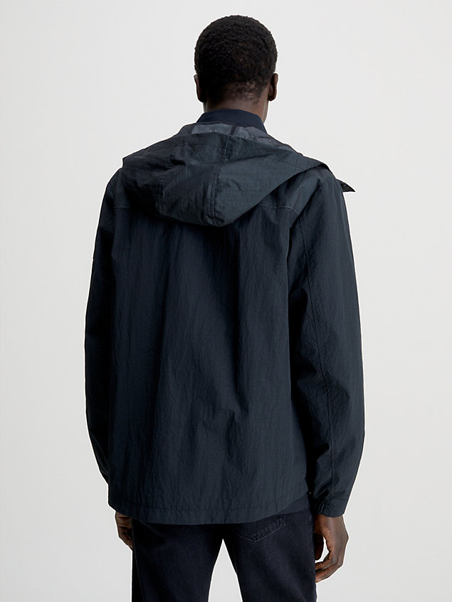 blue crinkle nylon hooded jacket for men calvin klein