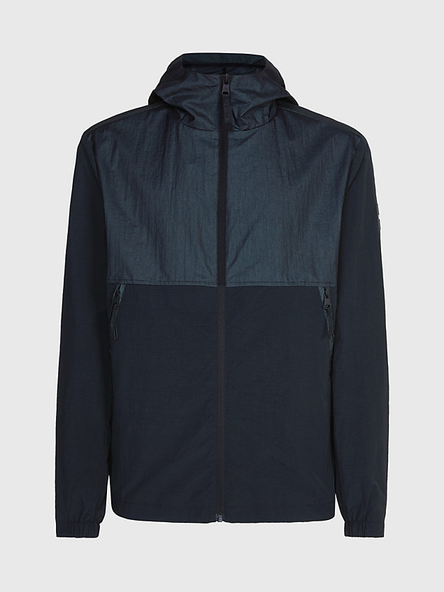 blue crinkle nylon hooded jacket for men calvin klein