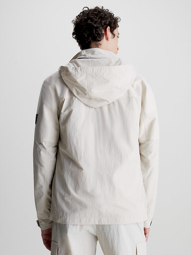 stony beige crinkle nylon hooded jacket for men calvin klein