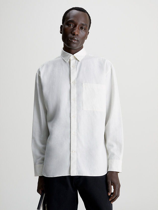 camicia in misto lino taglio relaxed white da uomo calvin klein