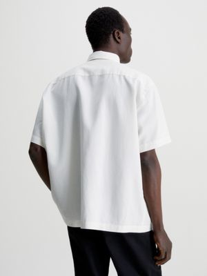 white relaxed linen blend shirt for men calvin klein