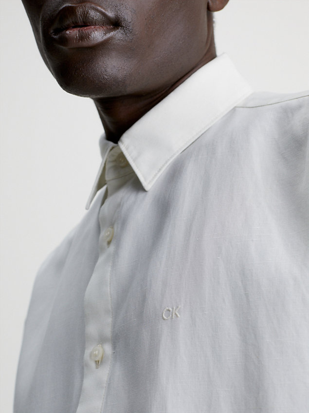white relaxed linen blend shirt for men calvin klein