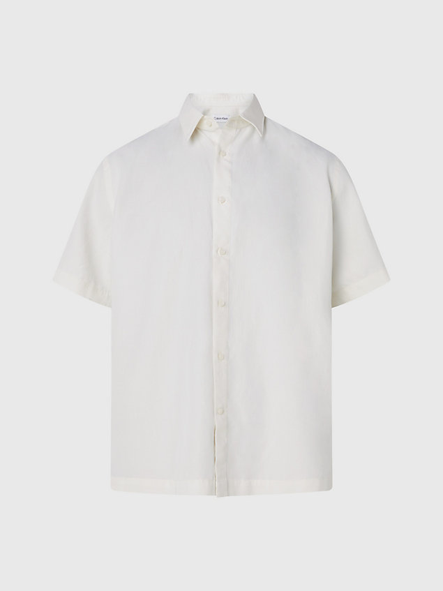 white relaxed overhemd van linnenmix voor heren - calvin klein