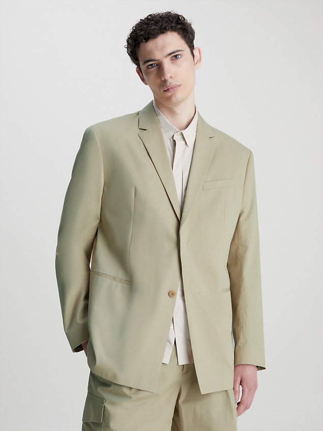 beige oversized unconstructed blazer for men calvin klein
