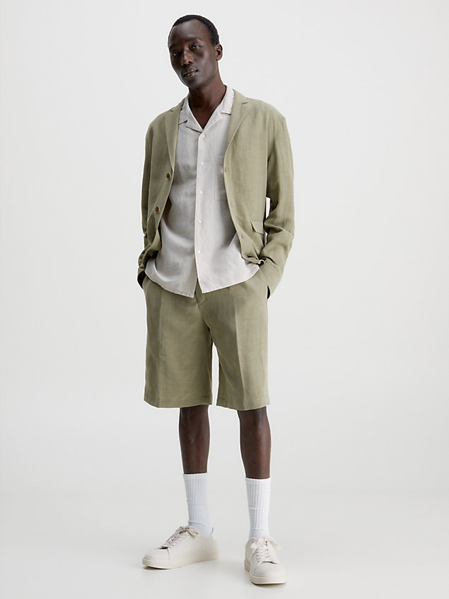 green relaxed linen blend shorts for men calvin klein