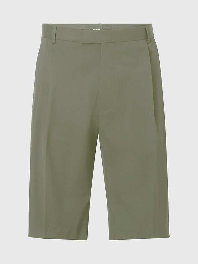 green relaxed gabardine pleated shorts for men calvin klein