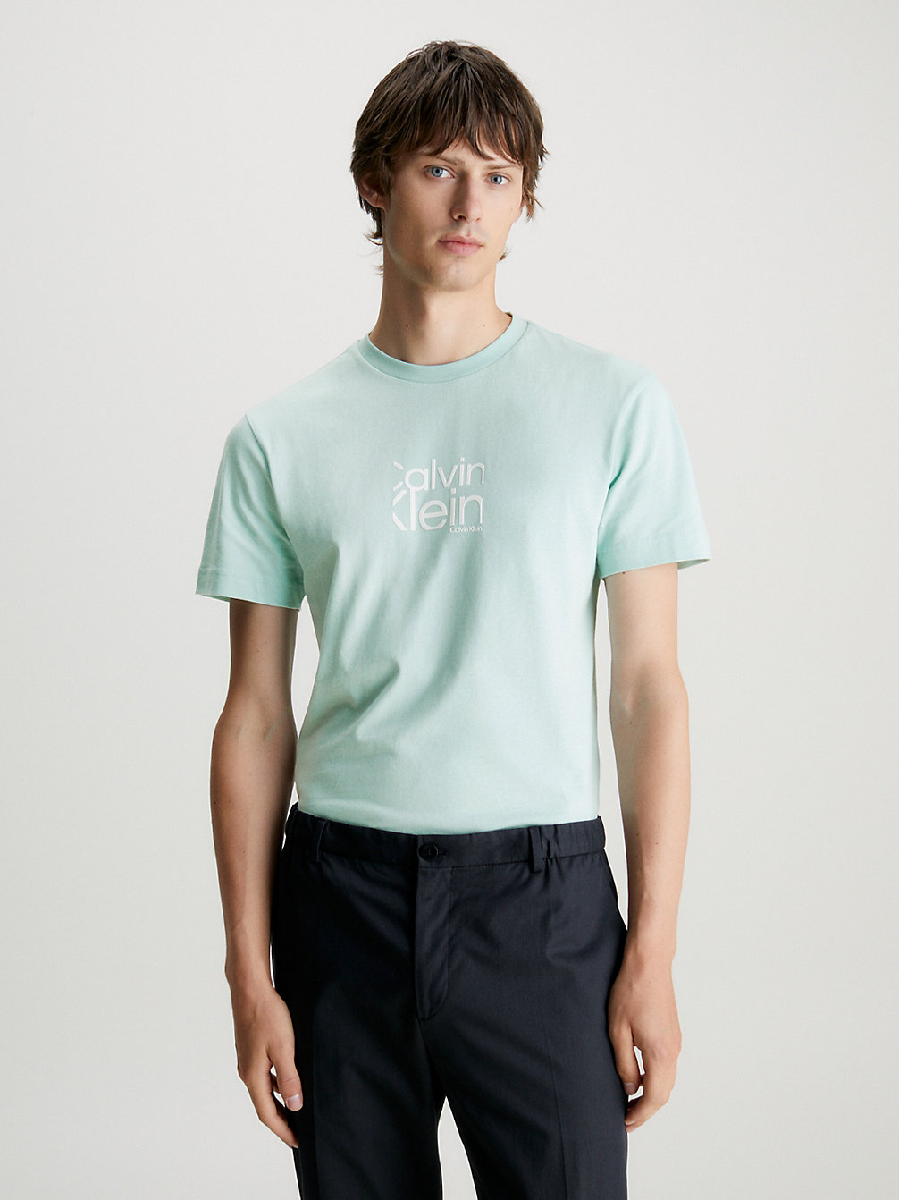 T-Shirt In Cotone Biologico Con Logo > GHOST GLACIER > undefined uomo > Calvin Klein