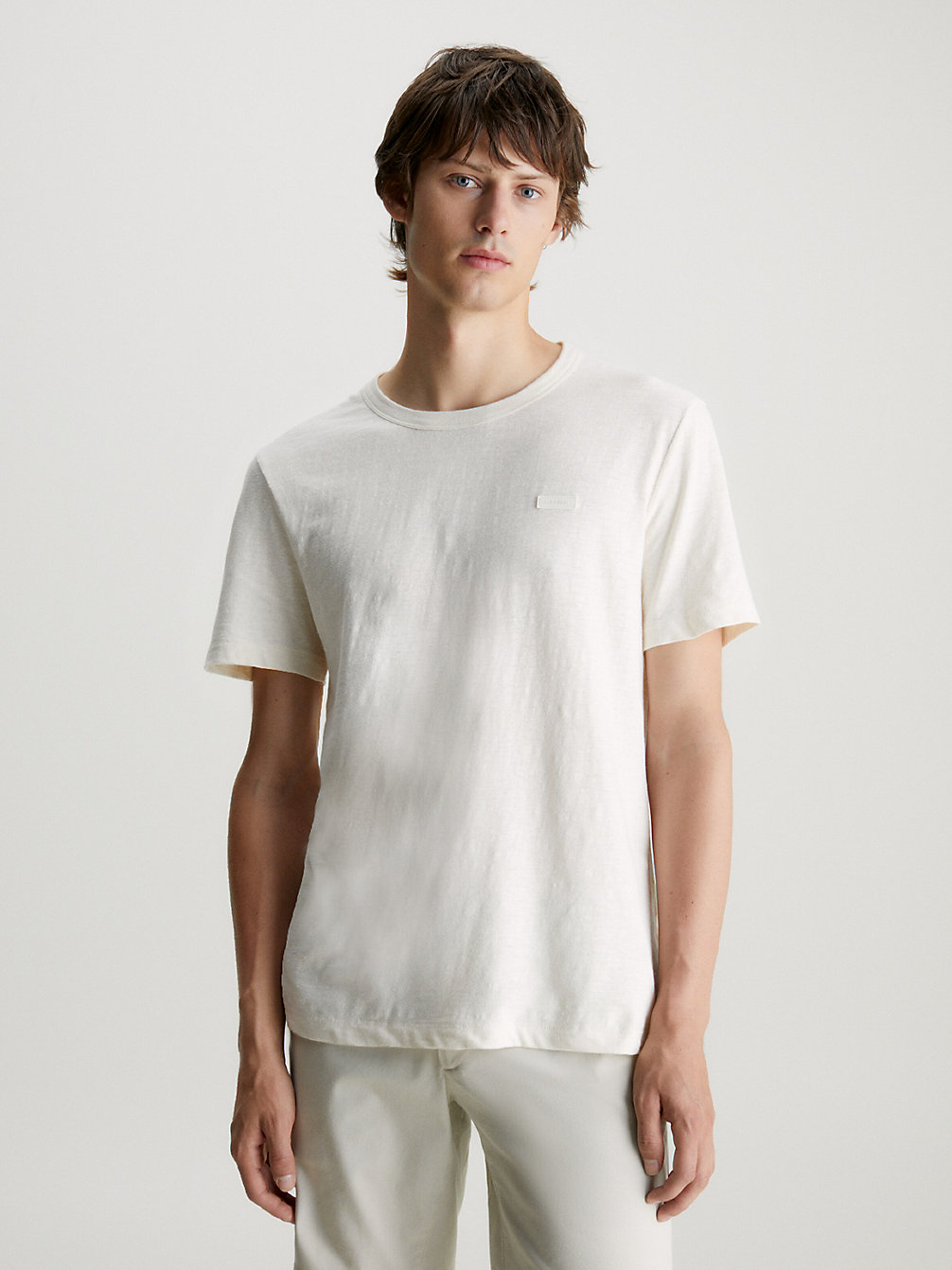 EGRET Cotton Linen T-Shirt undefined men Calvin Klein