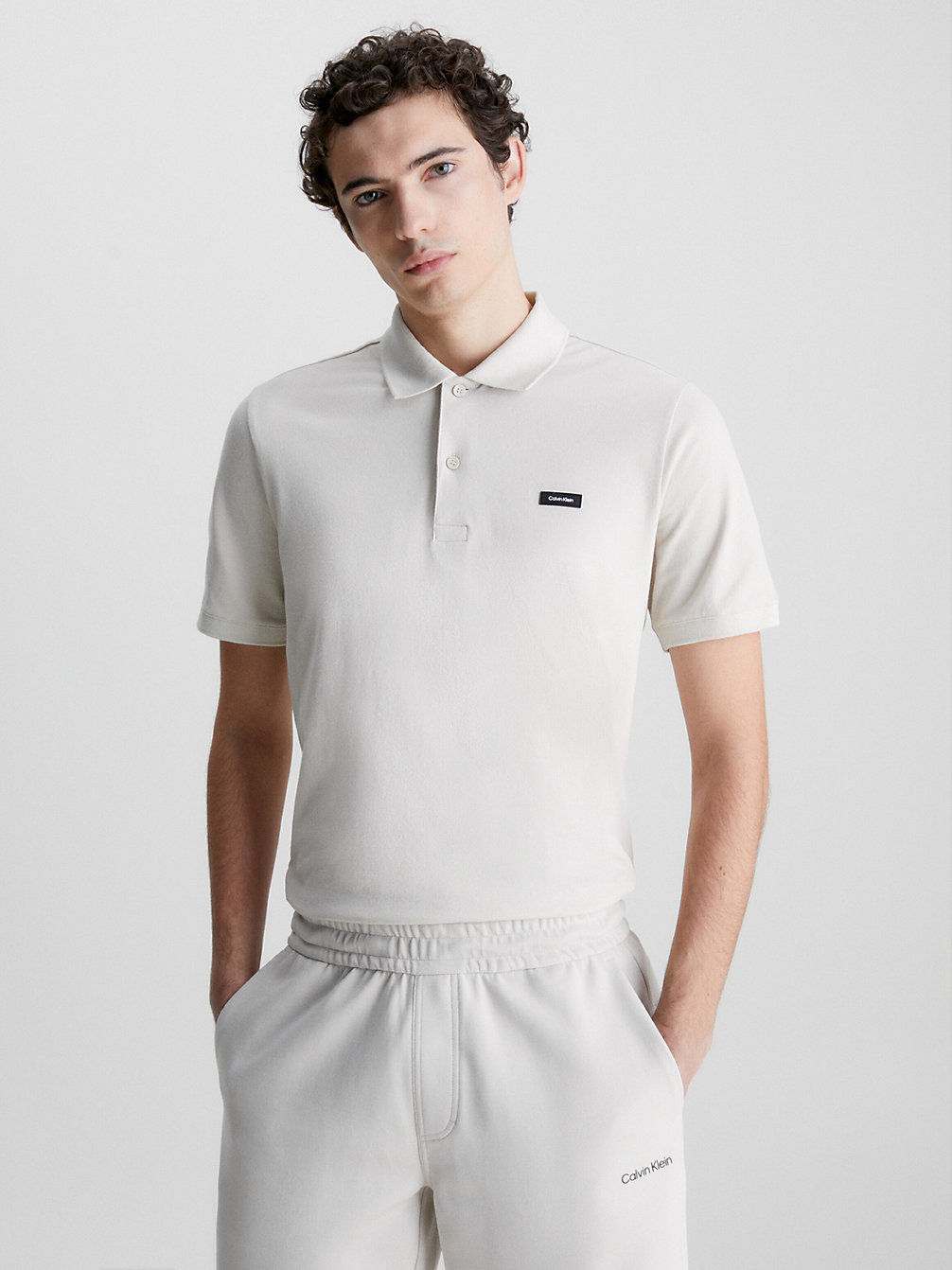 STONY BEIGE Slim Stretch Pique Polo Shirt undefined men Calvin Klein