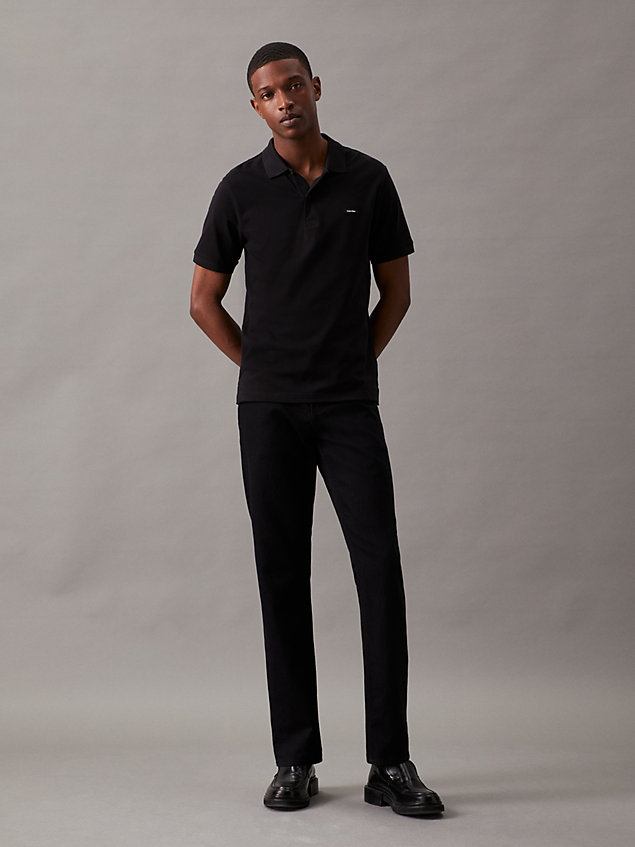 black wąska koszula polo z piki ze stretchem dla mężczyźni - calvin klein
