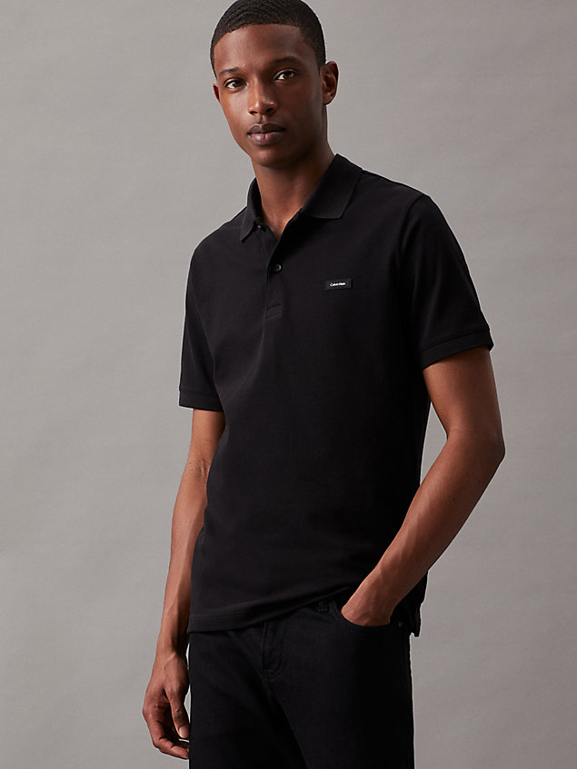 camicia polo slim con colletto elasticizzato in piqué black da uomini calvin klein