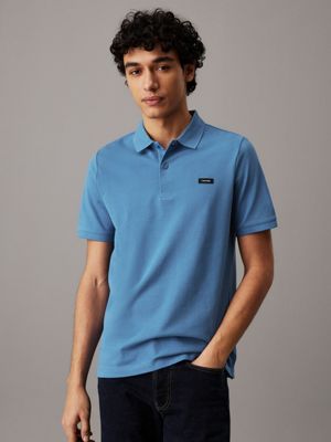 blue slim stretch pique polo shirt for men calvin klein