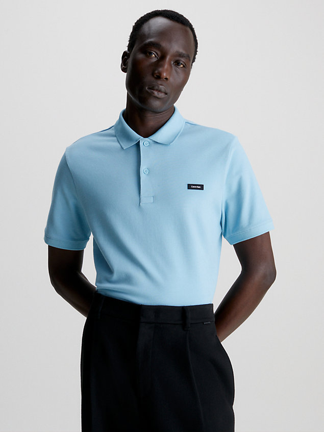 camicia polo slim con colletto elasticizzato in piqué blue da uomo calvin klein