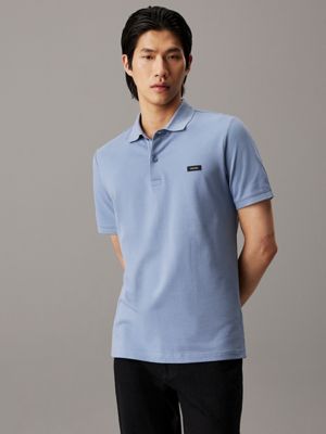 blue slim stretch pique polo shirt for men calvin klein