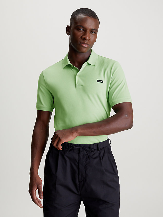 green slim stretch pique polo shirt for men calvin klein