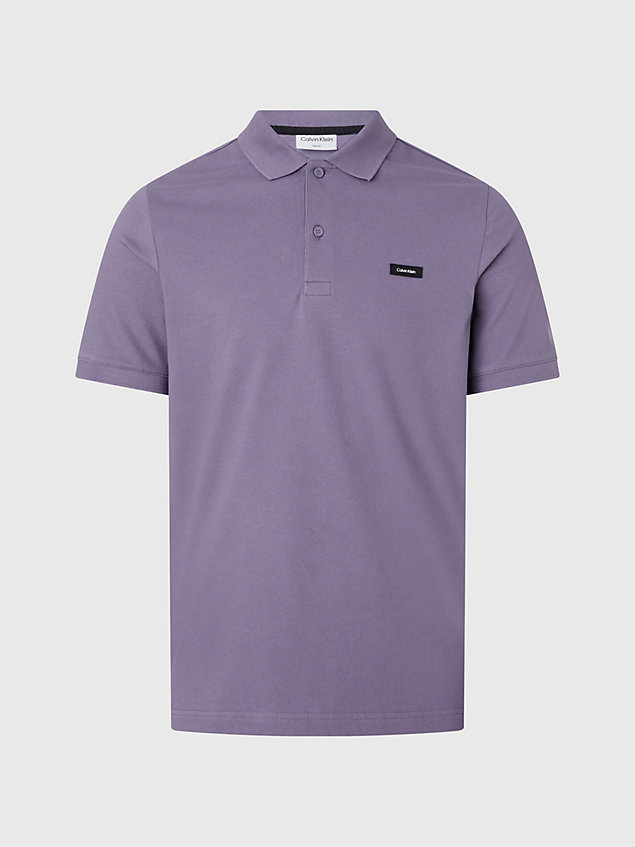 camicia polo slim con colletto elasticizzato in piqué purple da uomo calvin klein