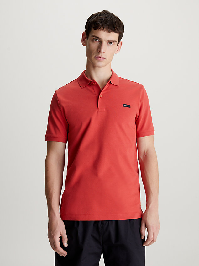 red slim stretch pique polo shirt for men calvin klein