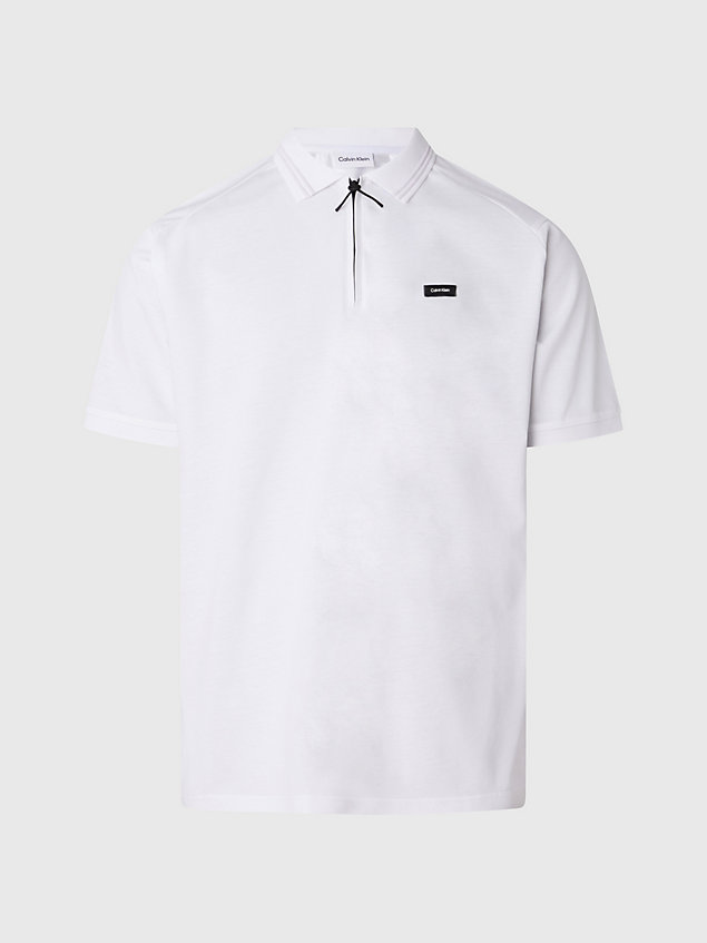 white relaxed zipped polo shirt for men calvin klein
