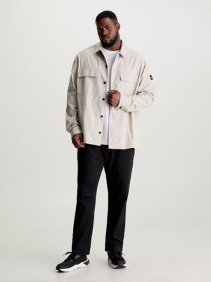 beige plus size twill overshirt for men calvin klein