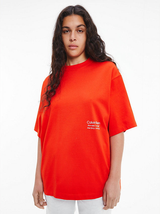 red unisex t-shirt met print - ck standards voor heren - calvin klein