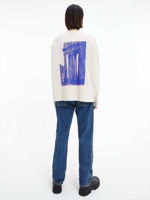 bone white unisex printed long sleeve t-shirt - ck standards for unisex calvin klein