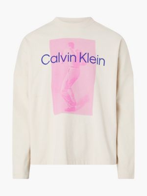 bone white unisex printed long sleeve t-shirt - ck standards for unisex calvin klein