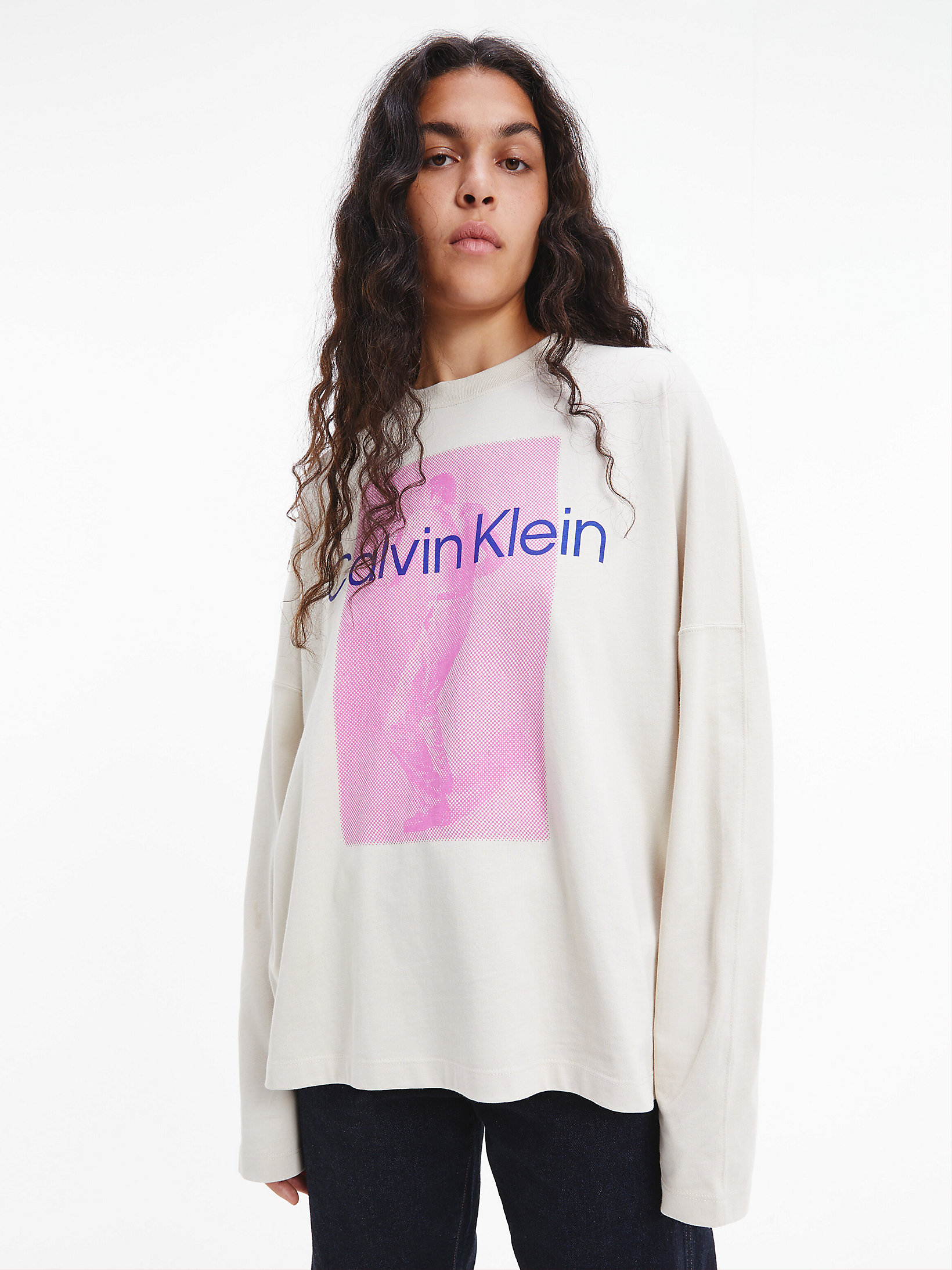 Bone White Unisex Printed Long Sleeve T-Shirt - CK Standards undefined unisex Calvin Klein