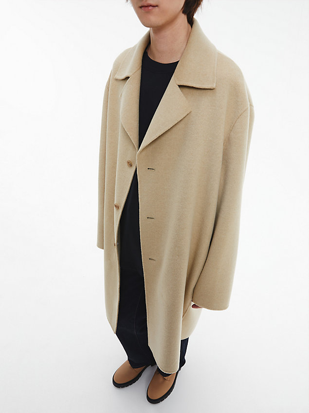 brown unisex bonded wool coat - ck standards for men calvin klein