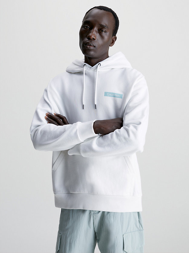 bright white organic cotton logo hoodie for men calvin klein