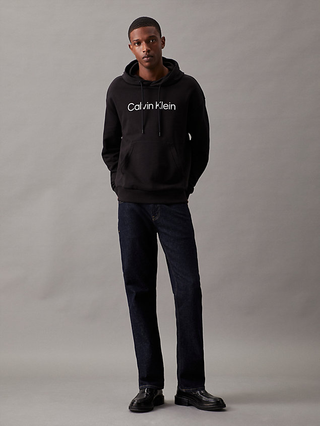 black cotton terry logo hoodie for men calvin klein