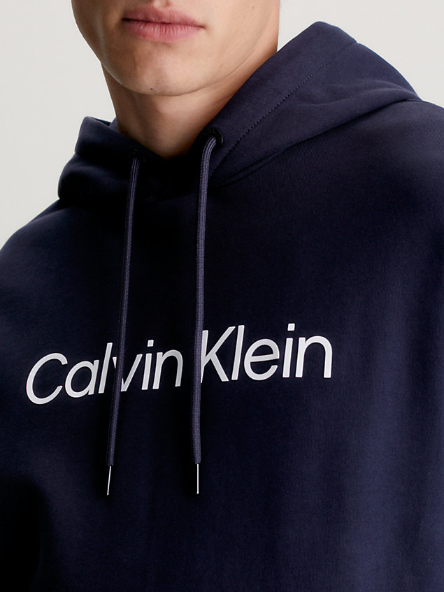 blue cotton terry logo hoodie for men calvin klein