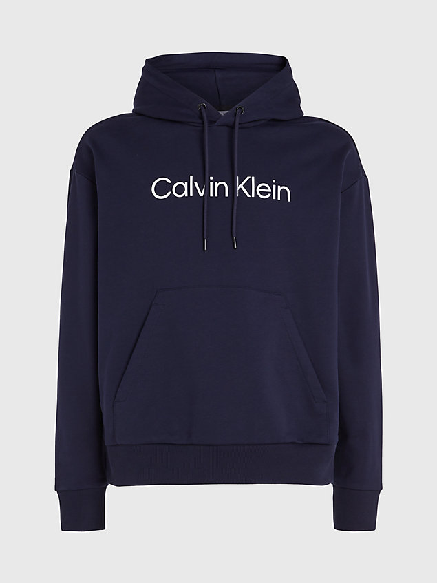 blue cotton terry logo hoodie for men calvin klein