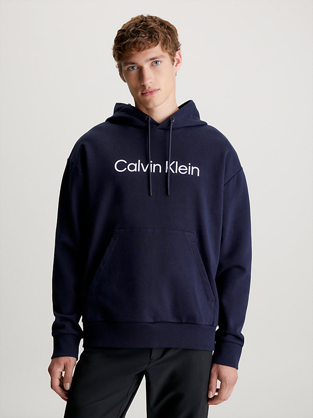 blue logo-hoodie aus baumwoll-frottee für herren - calvin klein