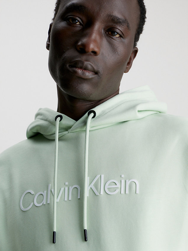 green bluza z kapturem z logo z bawełny frotte dla mężczyźni - calvin klein