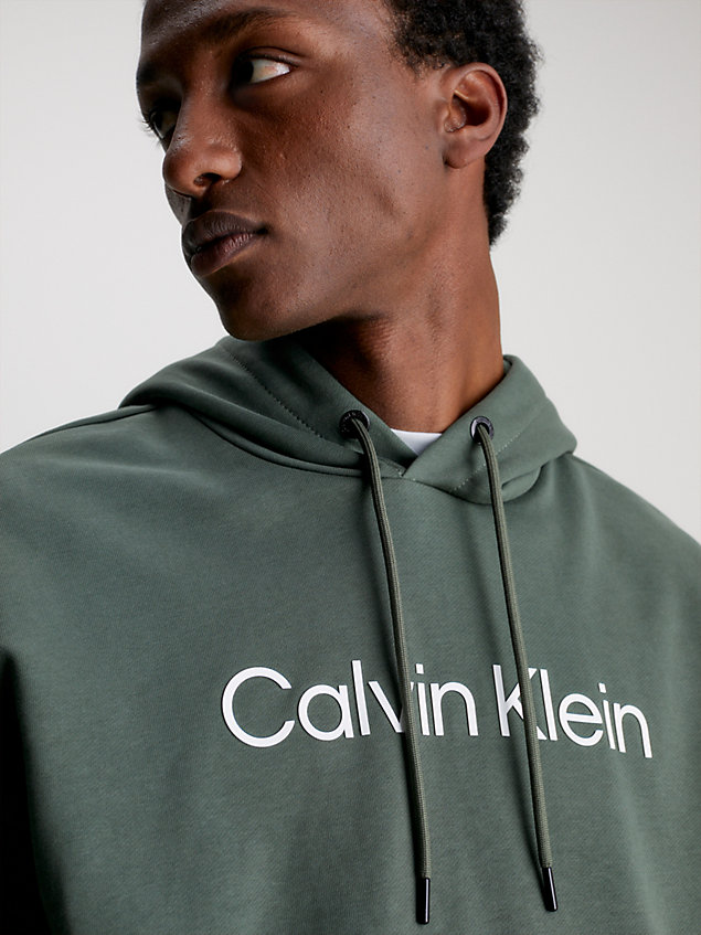 green bluza z kapturem z logo z bawełny frotte dla mężczyźni - calvin klein