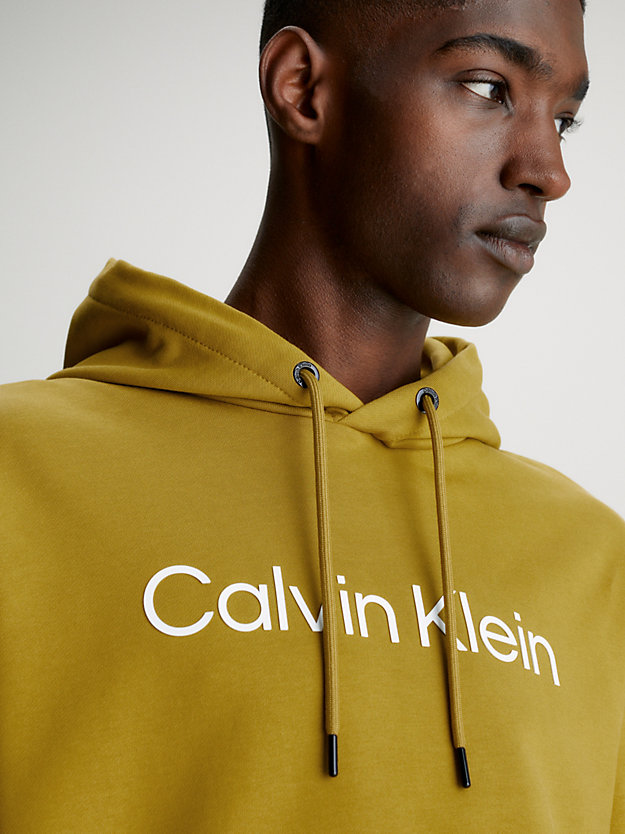 tuscan olive cotton terry logo hoodie for men calvin klein
