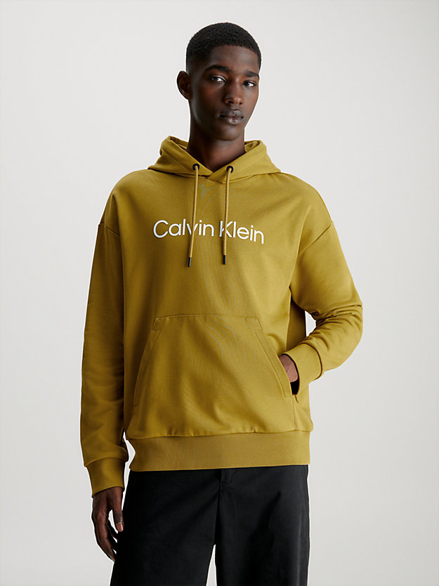 tuscan olive cotton terry logo hoodie for men calvin klein