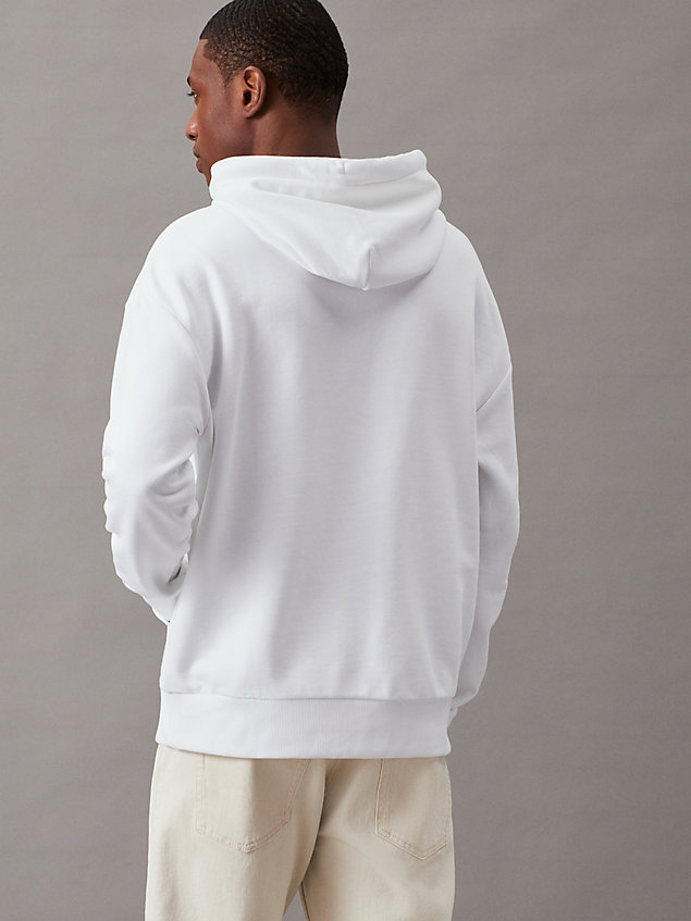 white cotton terry logo hoodie for men calvin klein
