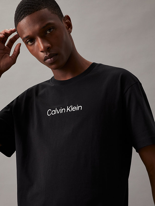t-shirt con logo in cotone black da uomo calvin klein