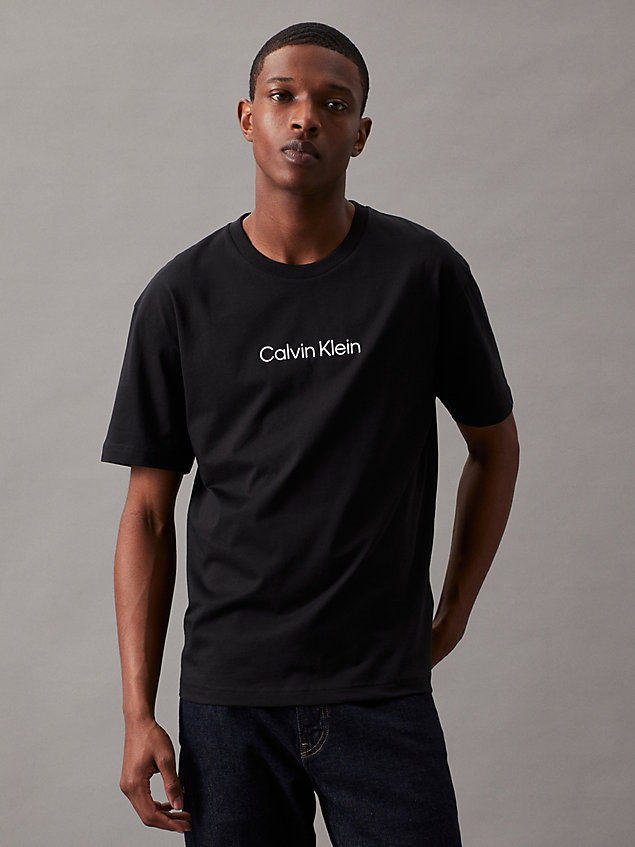 t-shirt con logo in cotone black da uomini calvin klein