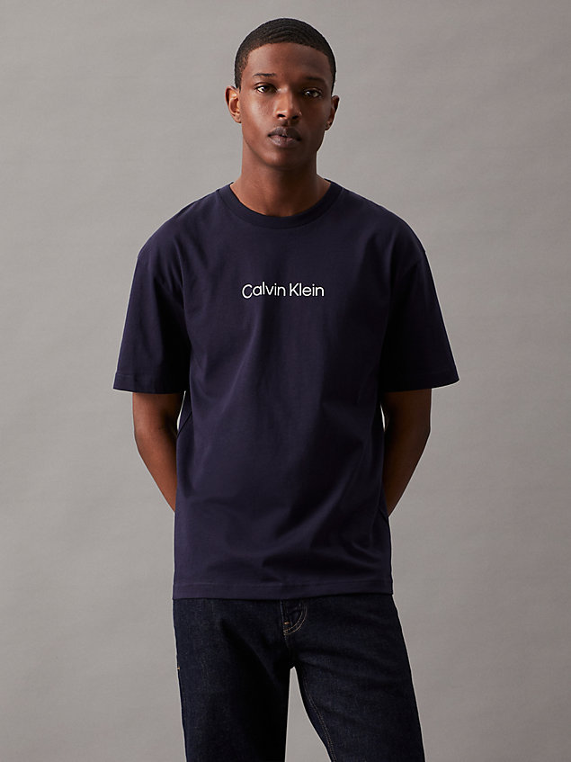 t-shirt con logo in cotone blue da uomo calvin klein